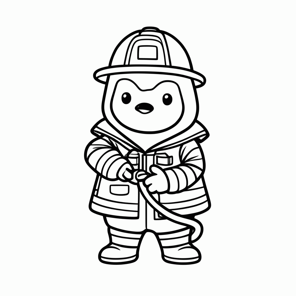 Desenho de Pinguim Bombeiro para colorir e imprimir grátis em folha A4