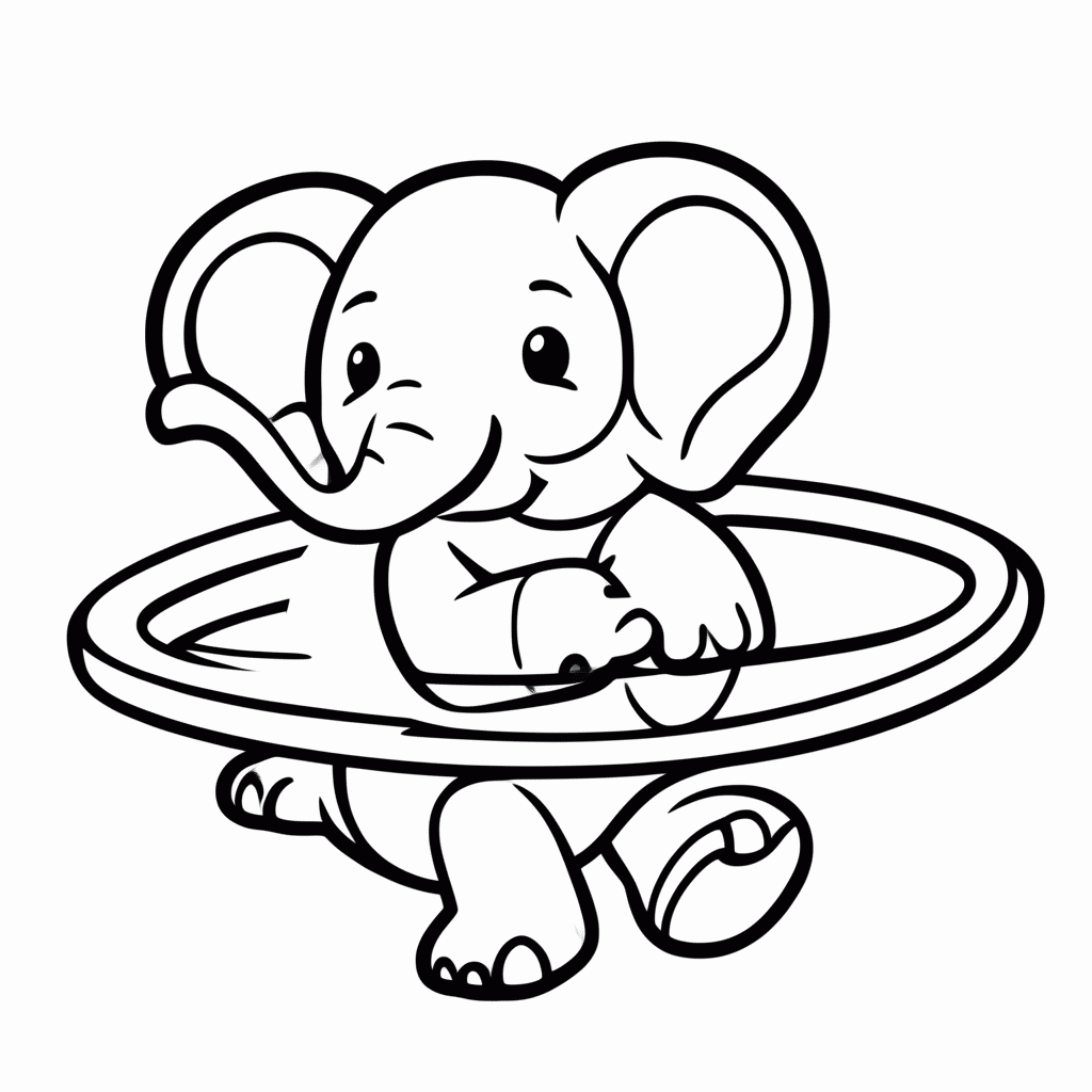 Desenho de Elefante com Bambolê para colorir e imprimir grátis em folha A4