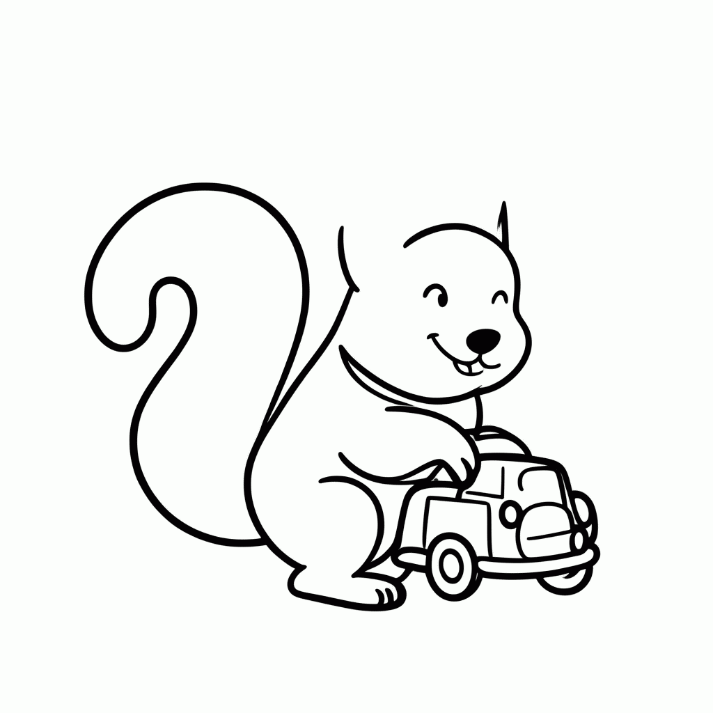 Desenho de Esquilo com Carrinho para colorir e imprimir grátis em folha A4