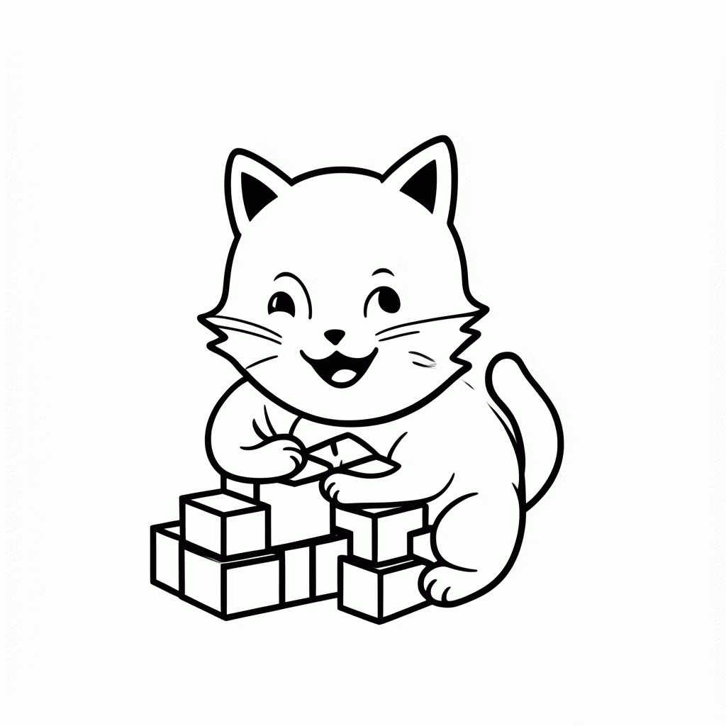 Desenho de Gato com Blocos para colorir e imprimir grátis em folha A4