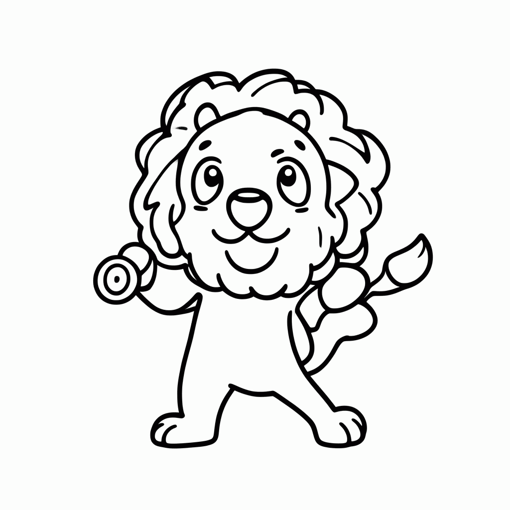 Desenho de Leão com Ioiô para colorir e imprimir grátis em folha A4