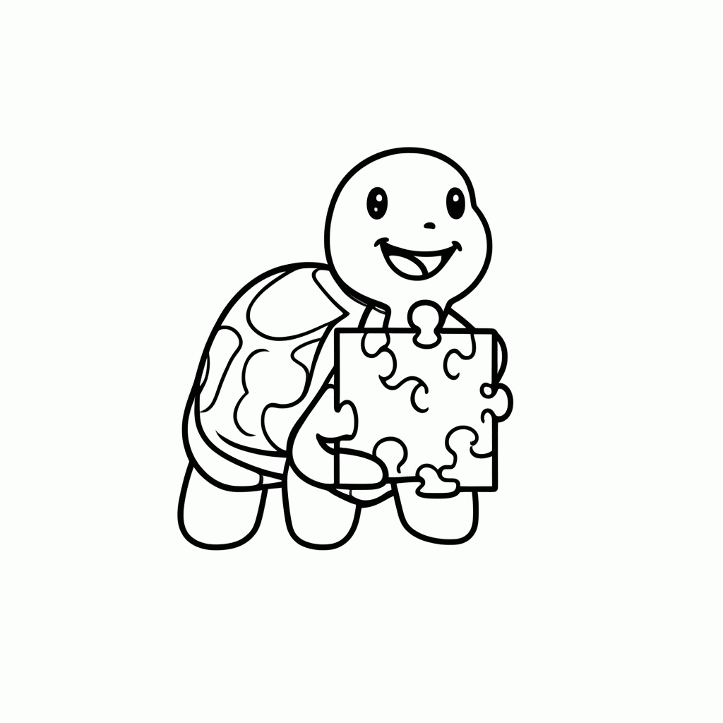 Desenho de Tartaruga com Quebra-Cabeça para colorir e imprimir grátis em folha A4