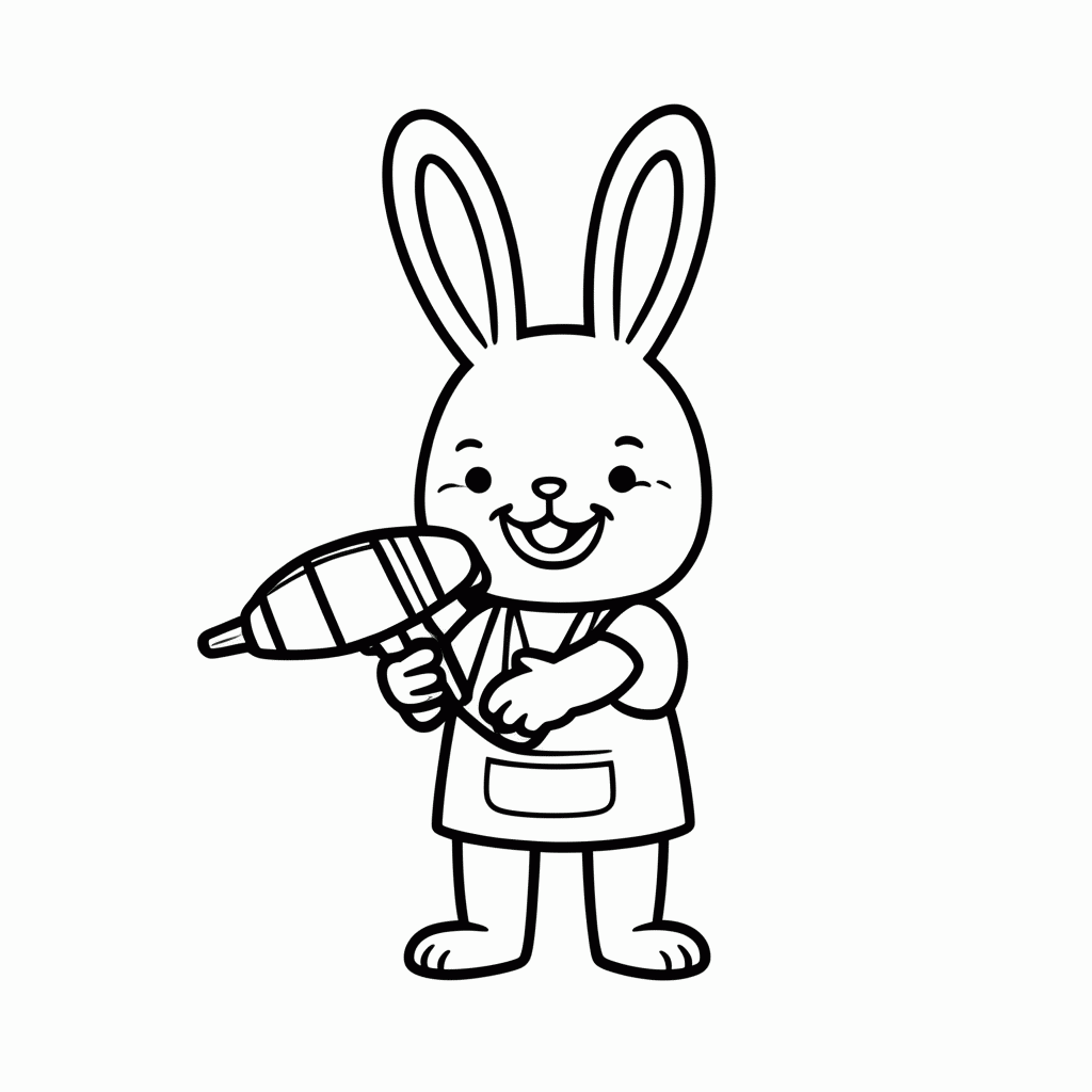 Desenho de Coelho com Secador para colorir e imprimir grátis em folha A4