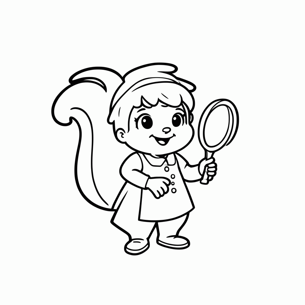 Desenho de Esquilo com Espelho para colorir e imprimir grátis em folha A4