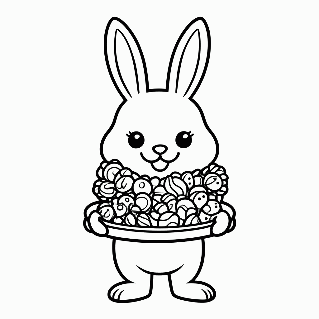 Desenho de Coelho com Bandeja de Doces para colorir e imprimir grátis em folha A4