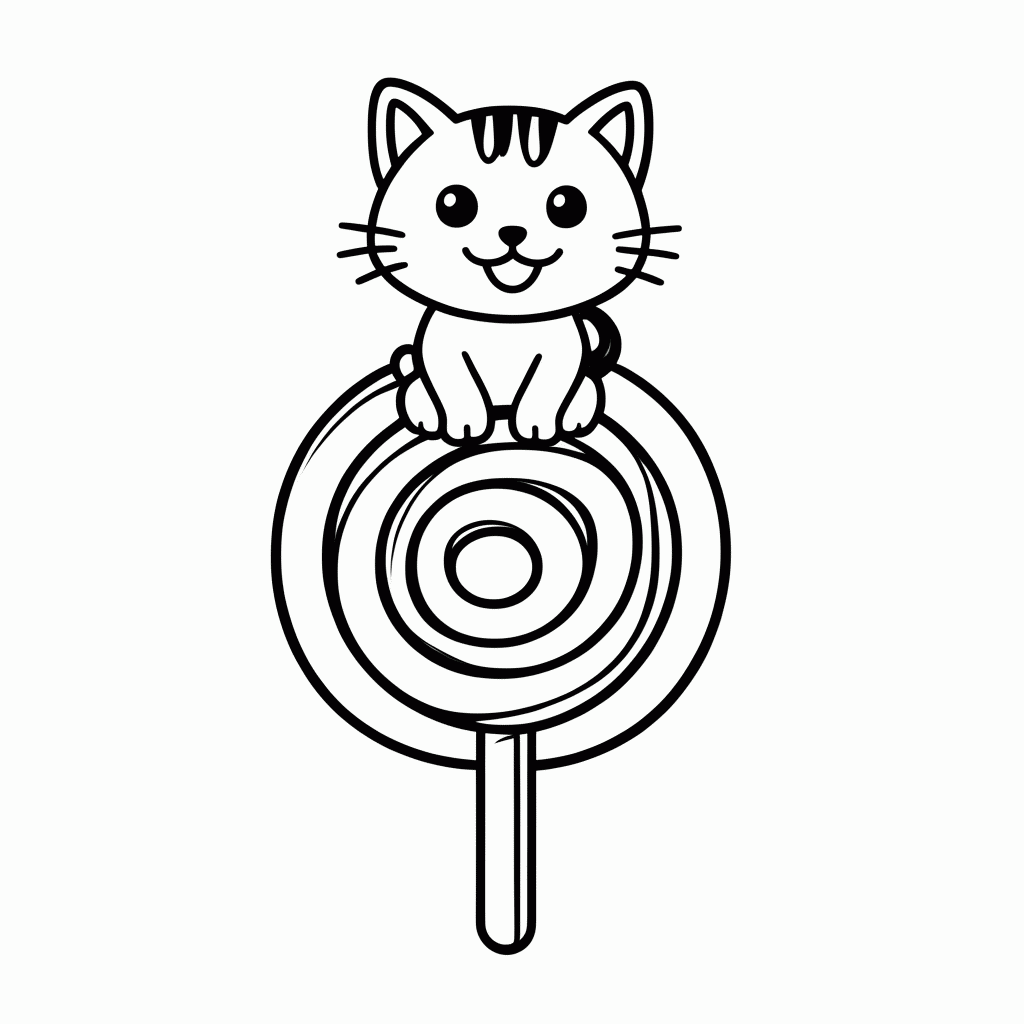 Desenho de Gato no Pirulito Gigante para colorir e imprimir grátis em folha A4