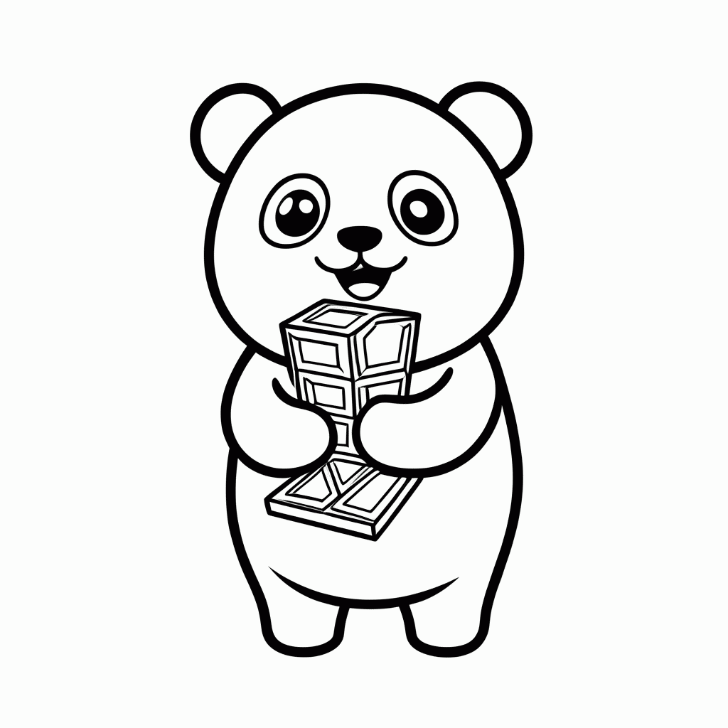 Desenho de Panda com Barra de Chocolate para colorir e imprimir grátis em folha A4