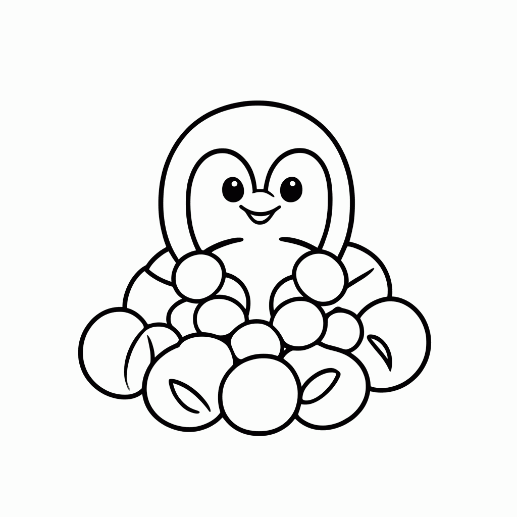 Desenho de Pinguim nos Marshmallows para colorir e imprimir grátis em folha A4