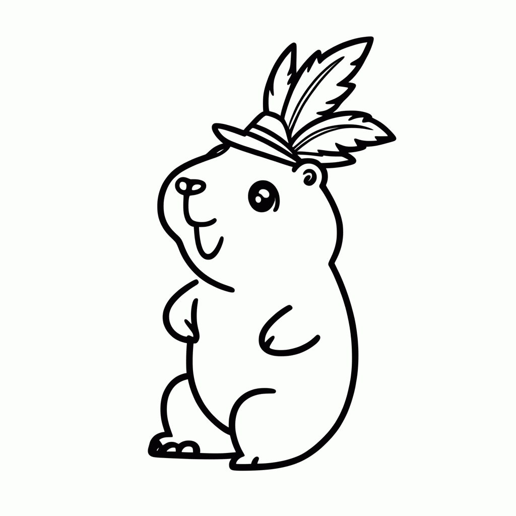 Desenho de Capivara no Carnaval para colorir e imprimir grátis em folha A4