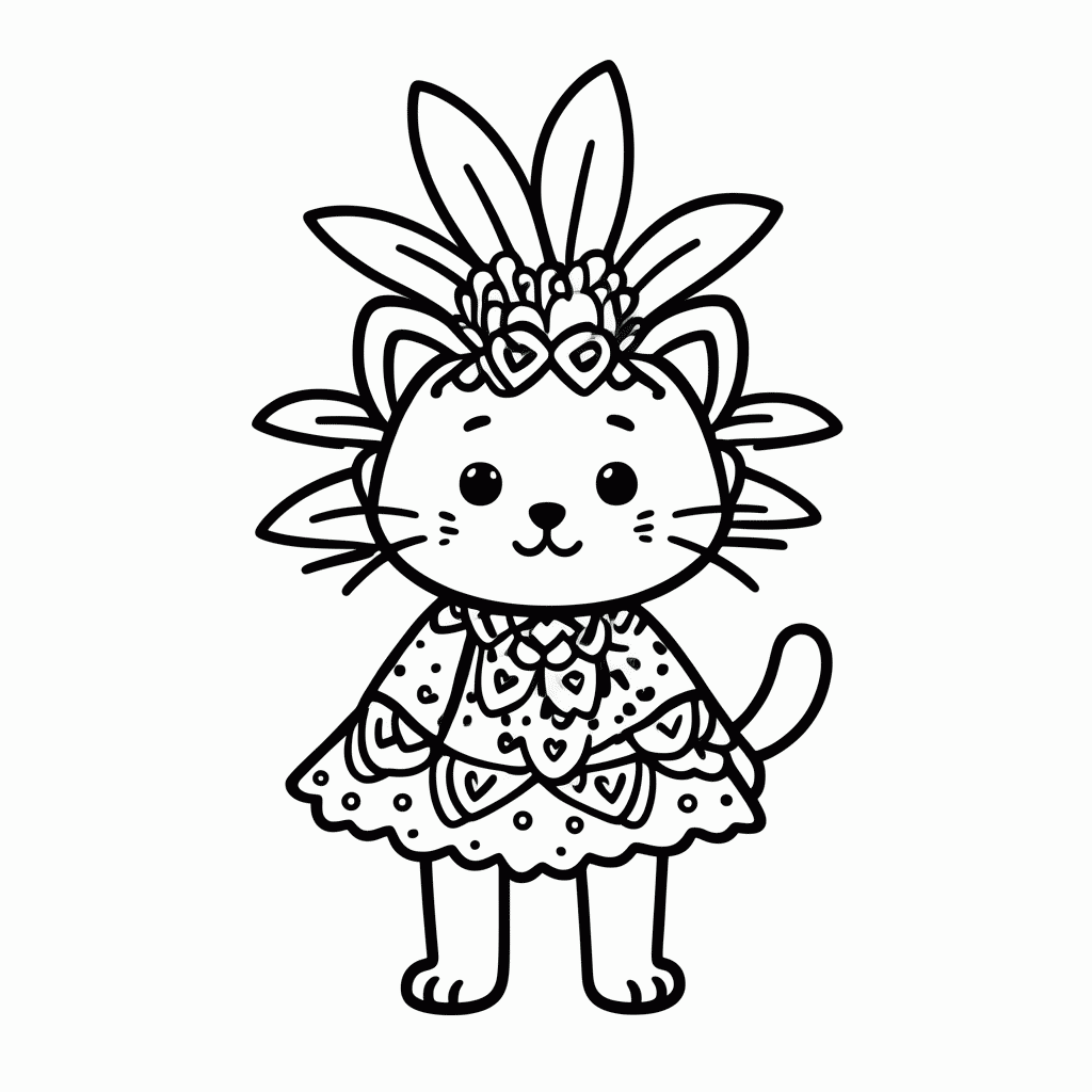Desenho de Gato Fantasiado para colorir e imprimir grátis em folha A4