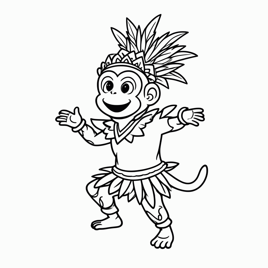 Desenho de Macaco no Samba para colorir e imprimir grátis em folha A4