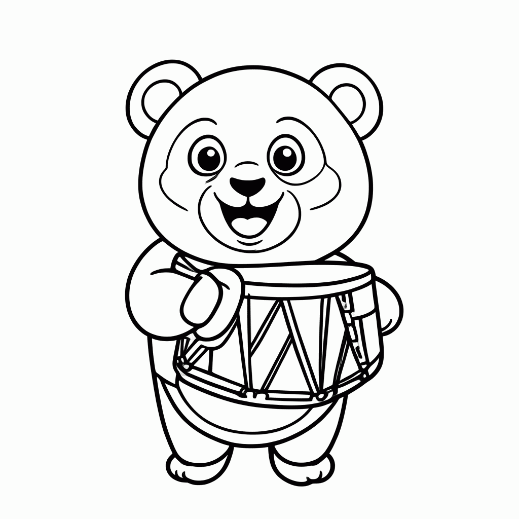 Desenho de Panda no Pandeiro para colorir e imprimir grátis em folha A4