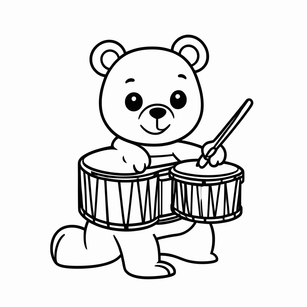 Desenho de Urso no Tambor para colorir e imprimir grátis em folha A4
