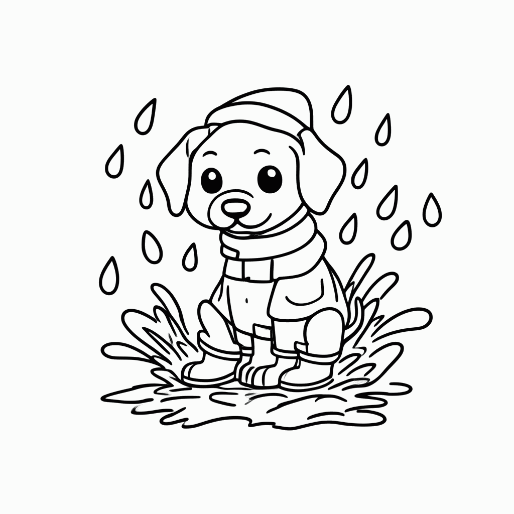 Desenho de Cachorro de Capa de Chuva para colorir e imprimir grátis em folha A4