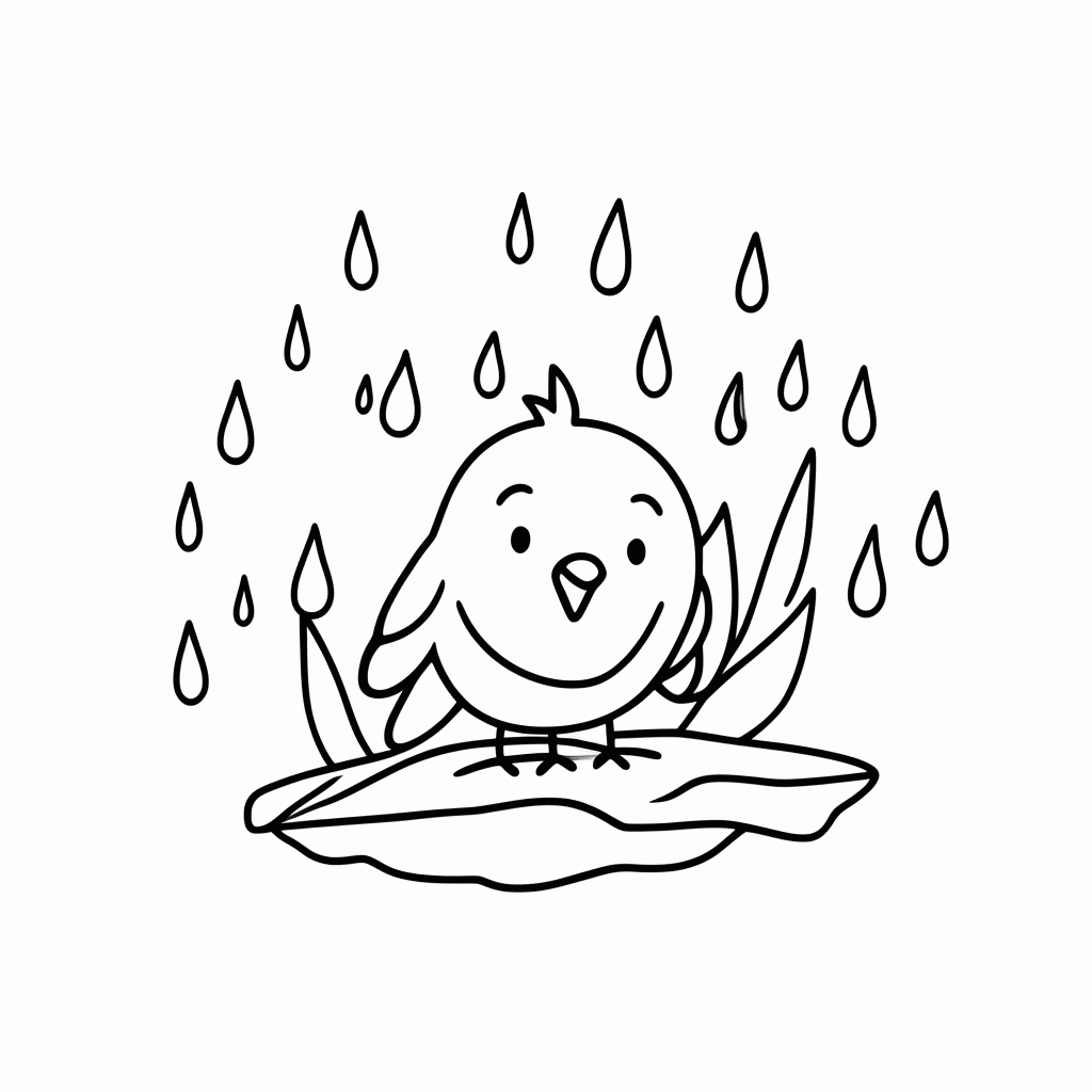 Desenho de Passarinho na Chuva para colorir e imprimir grátis em folha A4
