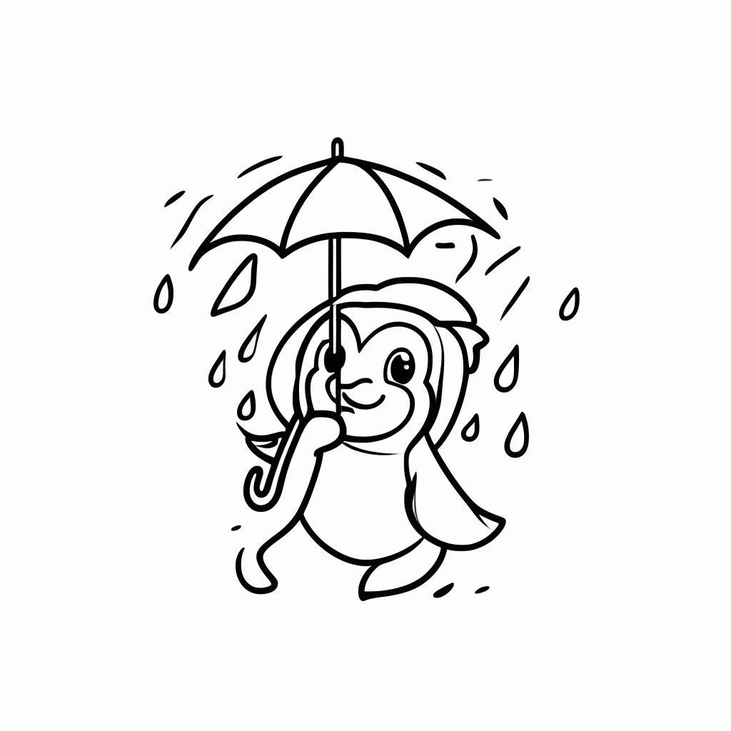 Desenho de Pinguim com Guarda-Chuva para colorir e imprimir grátis em folha A4