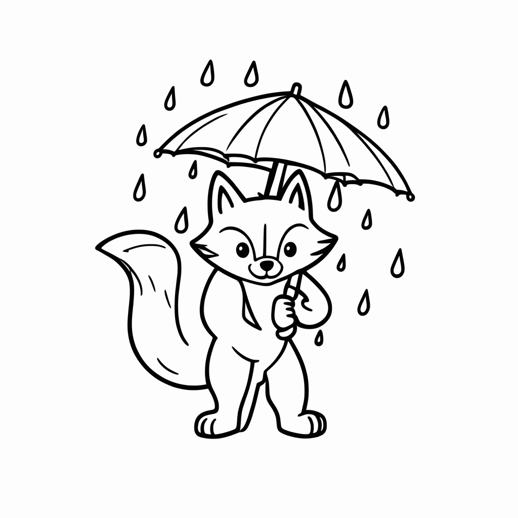 Desenho de Raposa com Guarda-Chuva para colorir e imprimir grátis em folha A4