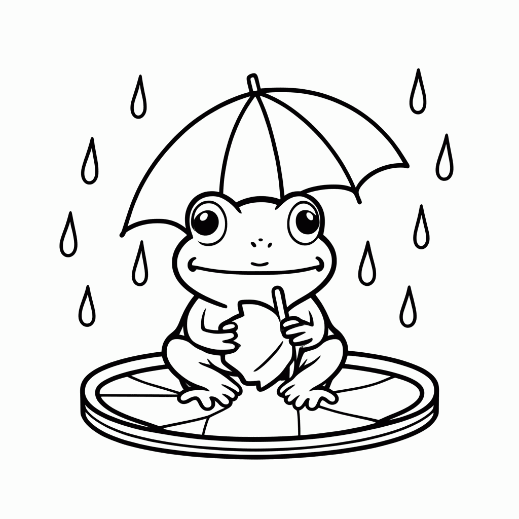 Desenho de Sapo na Chuva para colorir e imprimir grátis em folha A4
