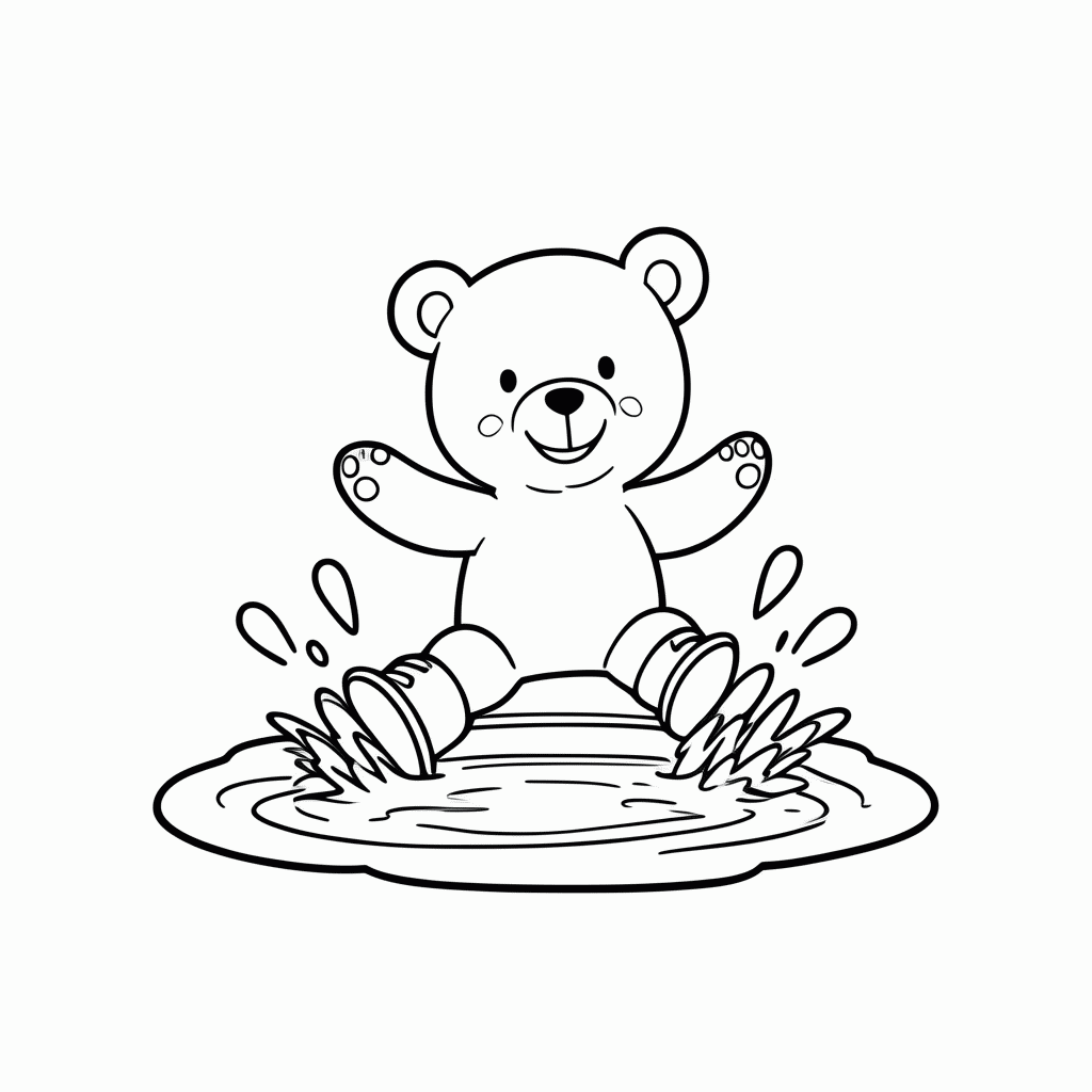Desenho de Urso na Poça para colorir e imprimir grátis em folha A4