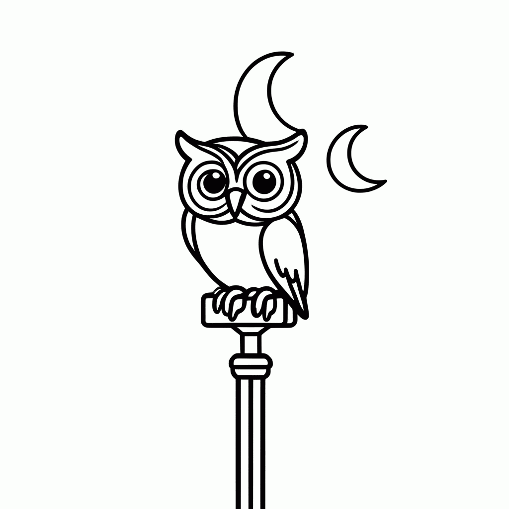 Desenho de Coruja no Poste à Noite para colorir e imprimir grátis em folha A4