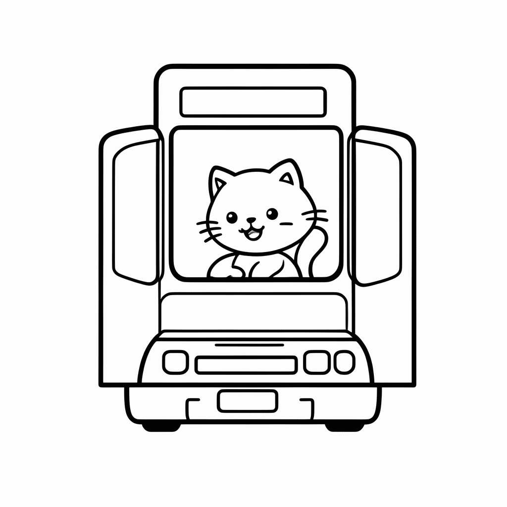 Desenho de Gato no Ônibus para colorir e imprimir grátis em folha A4