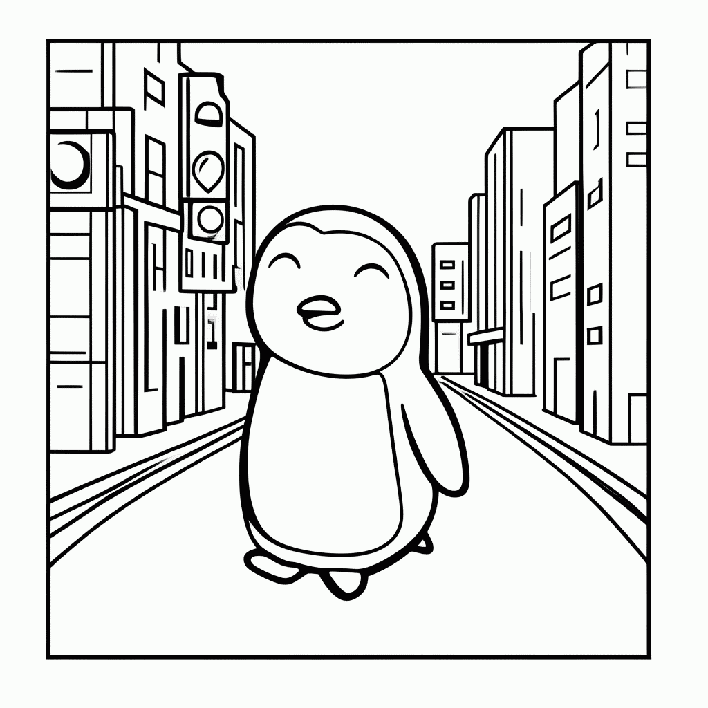 Desenho de Pinguim no Semáforo para colorir e imprimir grátis em folha A4