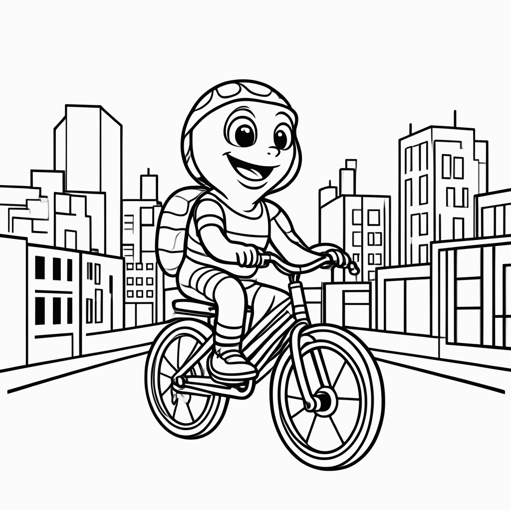 Desenho de Tartaruga de Bicicleta para colorir e imprimir grátis em folha A4