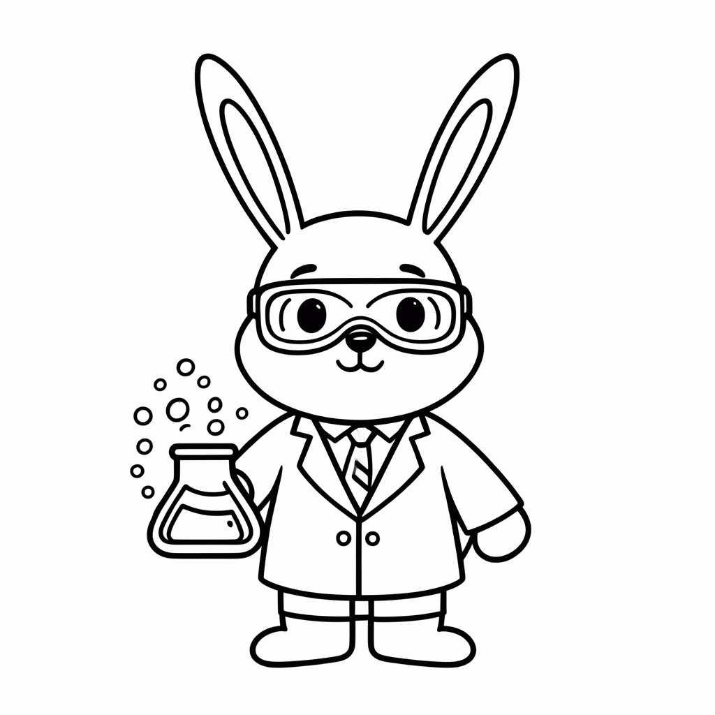 Desenho de Coelho Cientista para colorir e imprimir grátis em folha A4