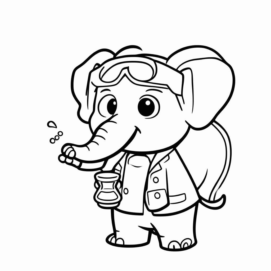 Desenho de Elefante Cientista para colorir e imprimir grátis em folha A4