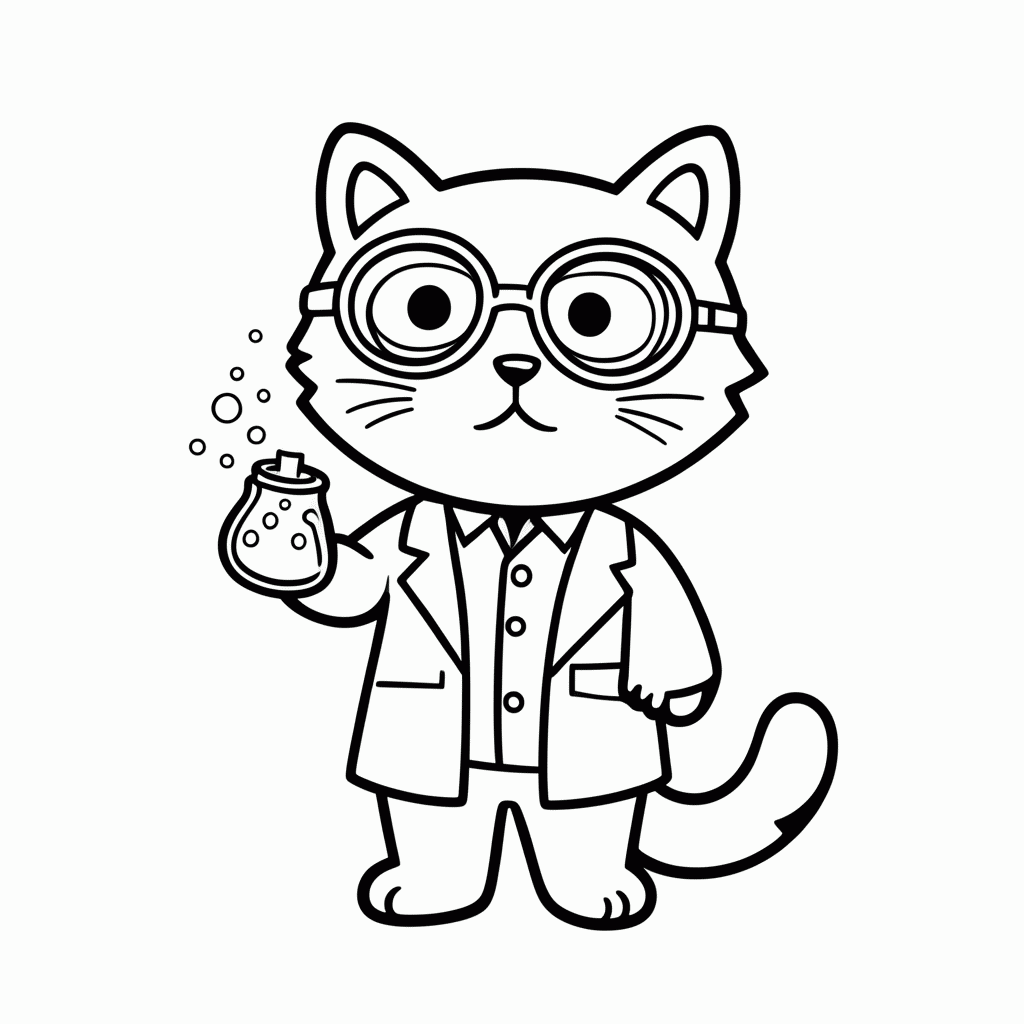 Desenho de Gato Cientista para colorir e imprimir grátis em folha A4