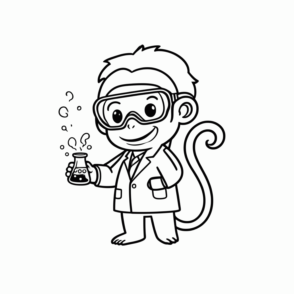 Desenho de Macaco Cientista para colorir e imprimir grátis em folha A4