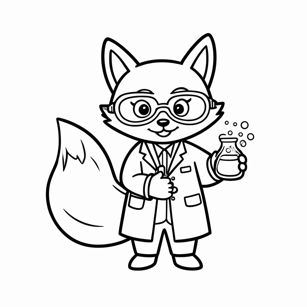Desenho de Raposa Cientista para colorir e imprimir grátis em folha A4