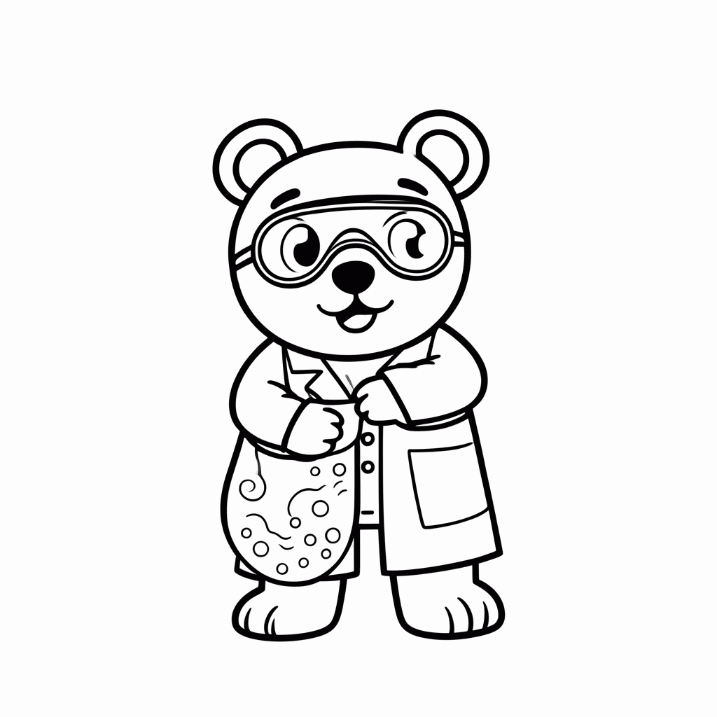 Desenho de Urso Cientista para colorir e imprimir grátis em folha A4