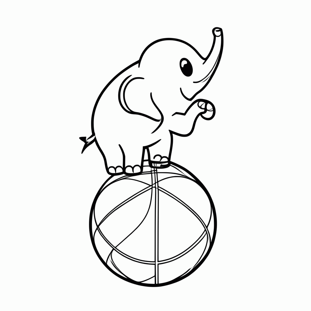 Desenho de Elefante na Bola para colorir e imprimir grátis em folha A4