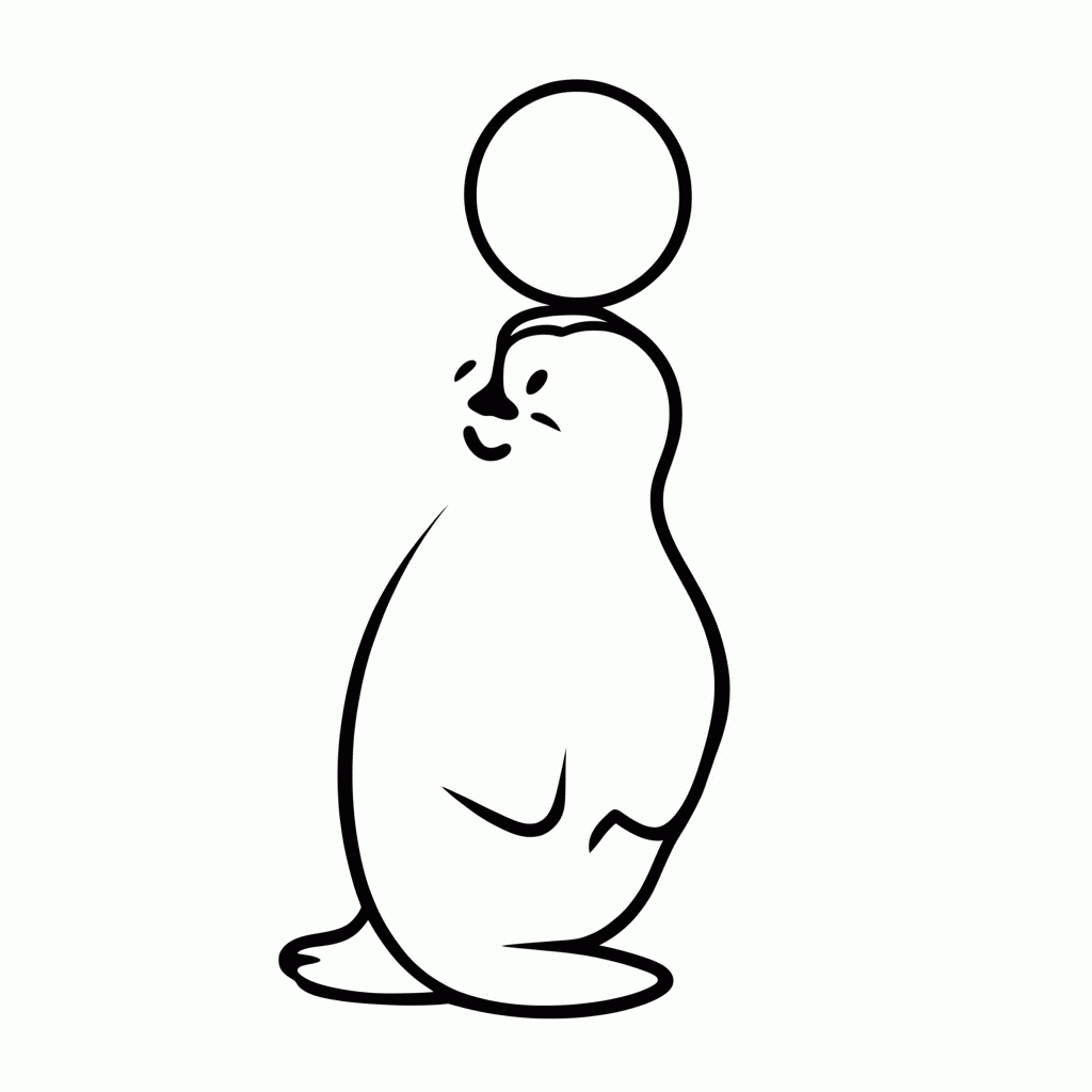 Desenho de Foca Malabarista para colorir e imprimir grátis em folha A4