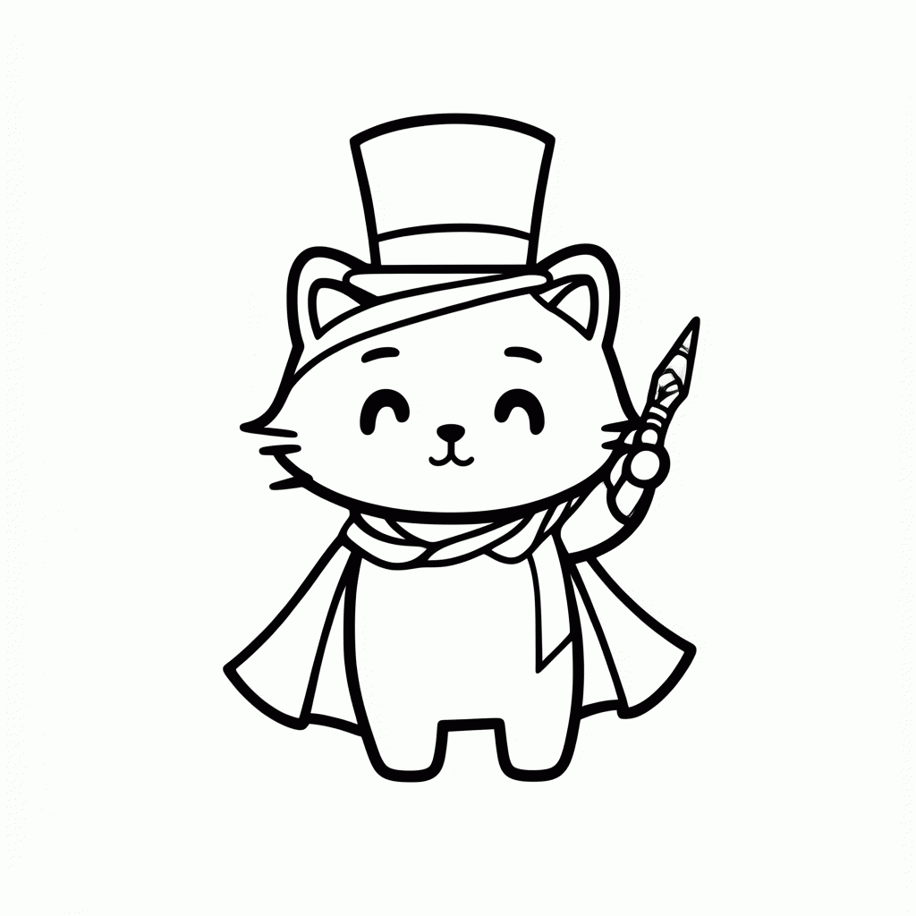 Desenho de Gato Mágico para colorir e imprimir grátis em folha A4
