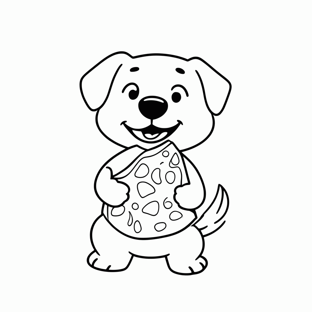 Desenho de Cachorro com Pizza para colorir e imprimir grátis em folha A4