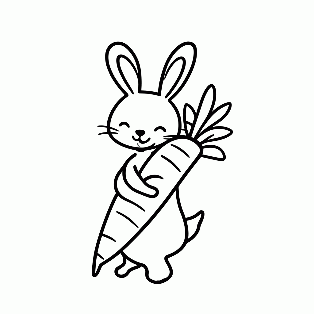 Desenho de Coelho com Cenoura Gigante para colorir e imprimir grátis em folha A4