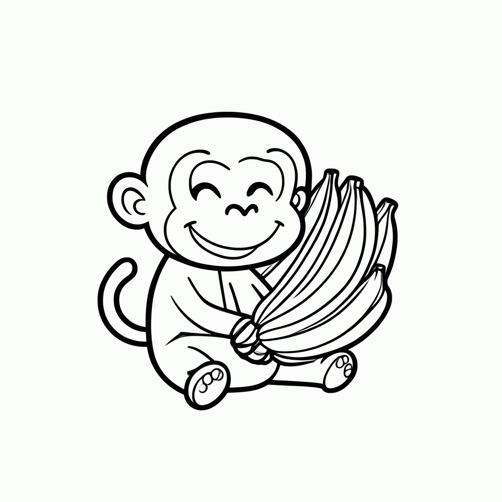 Desenho de Macaco com Banana para colorir e imprimir grátis em folha A4