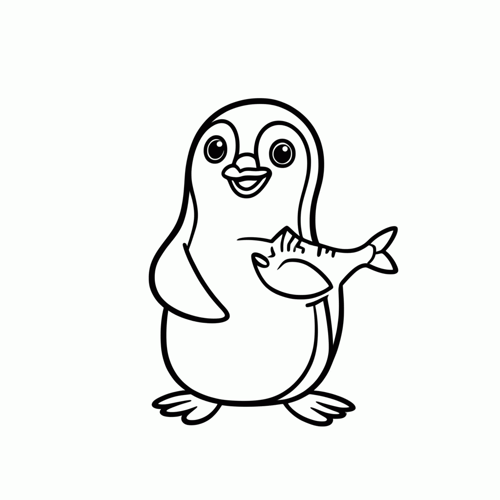 Desenho de Pinguim com Peixe para colorir e imprimir grátis em folha A4