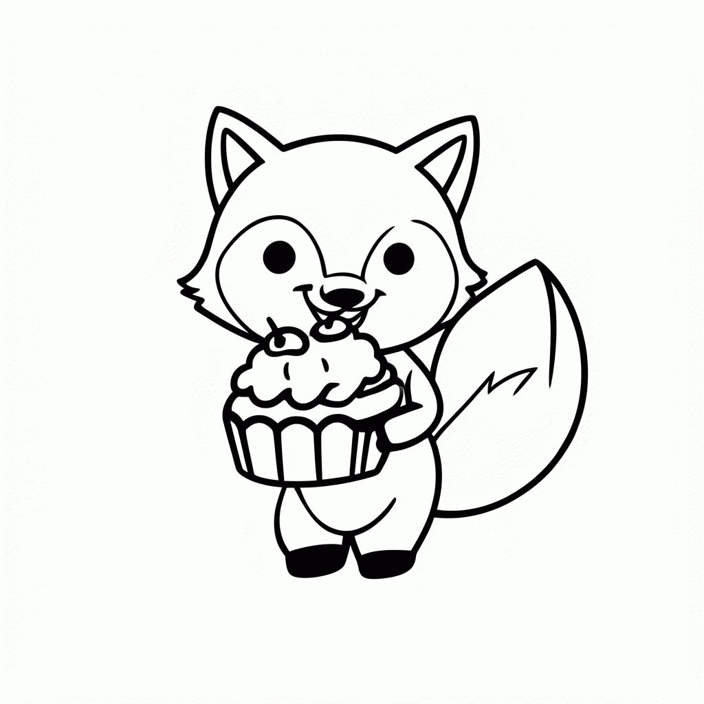 Desenho de Raposa com Cupcake para colorir e imprimir grátis em folha A4