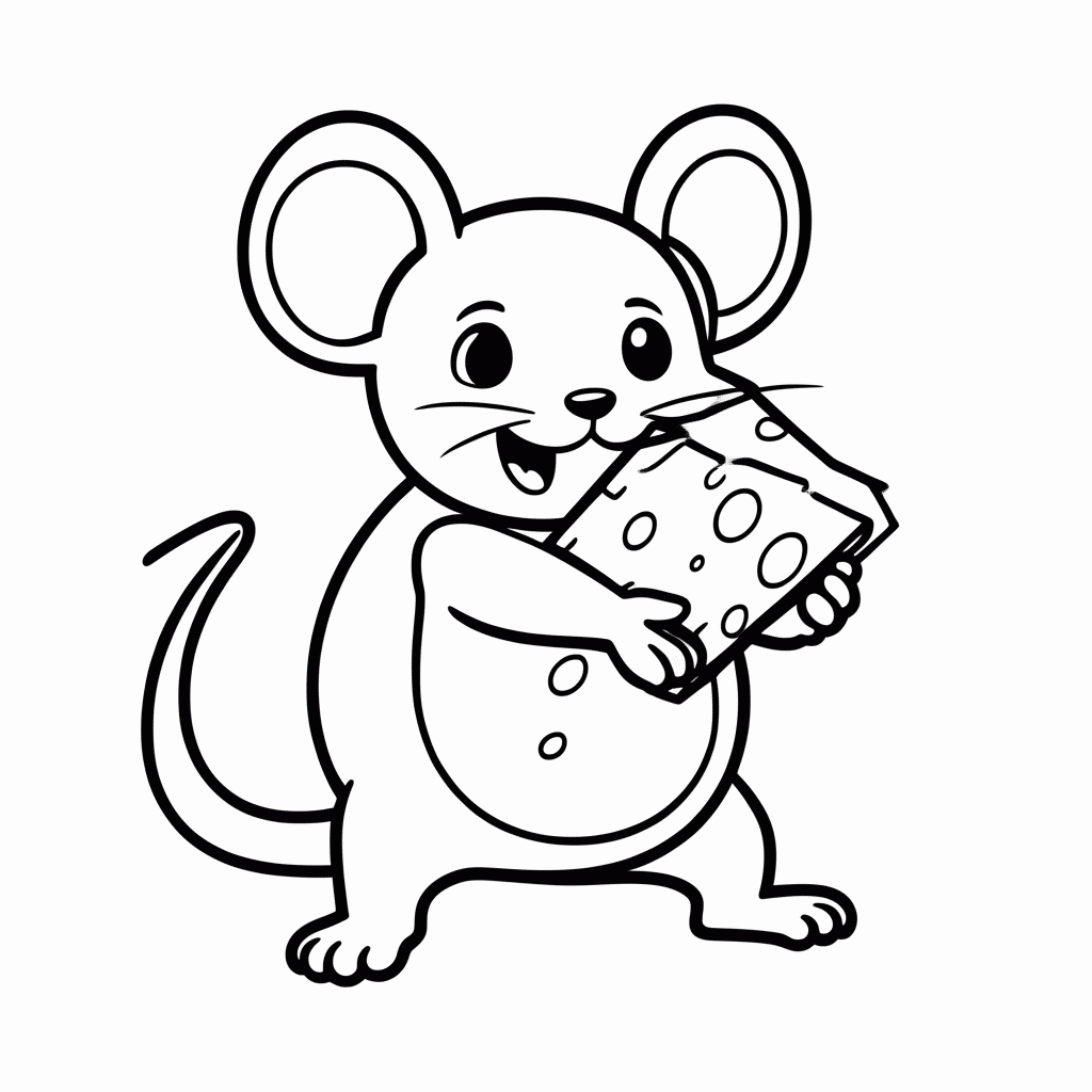 Desenho de Ratinho com Queijo para colorir e imprimir grátis em folha A4