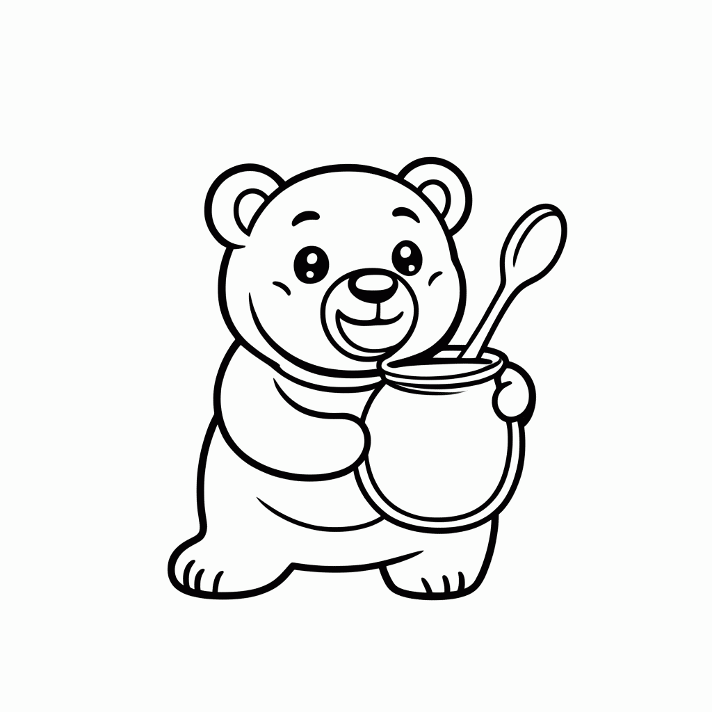 Desenho de Urso com Mel para colorir e imprimir grátis em folha A4
