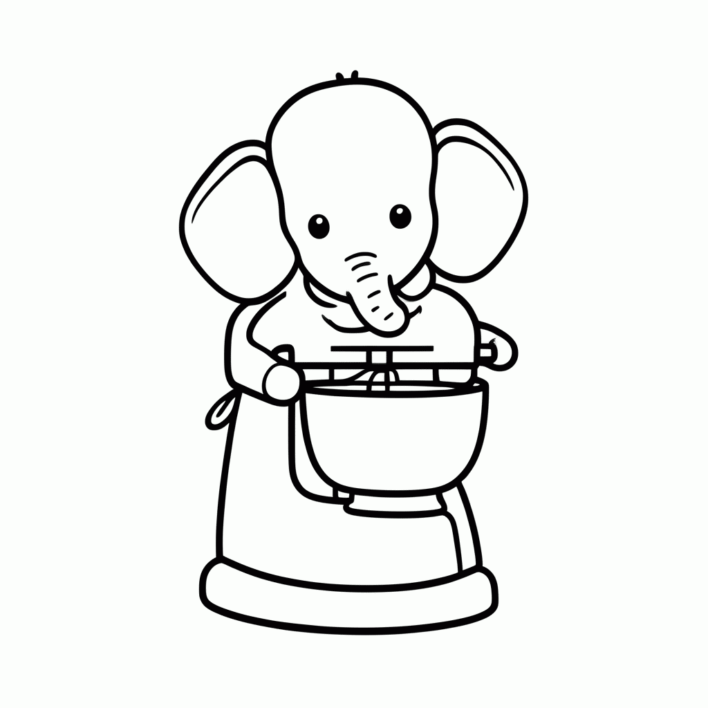 Desenho de Elefante na Batedeira para colorir e imprimir grátis em folha A4