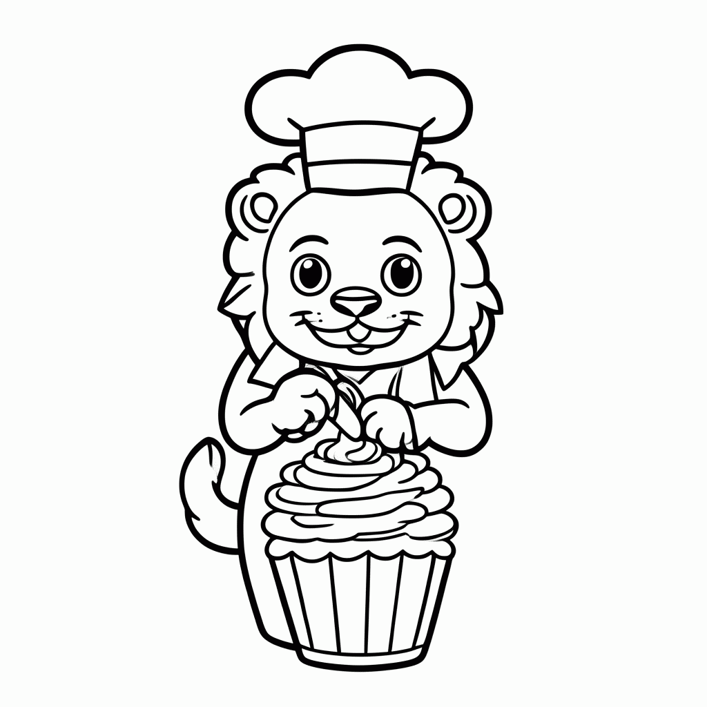 Desenho de Leão Confeiteiro para colorir e imprimir grátis em folha A4