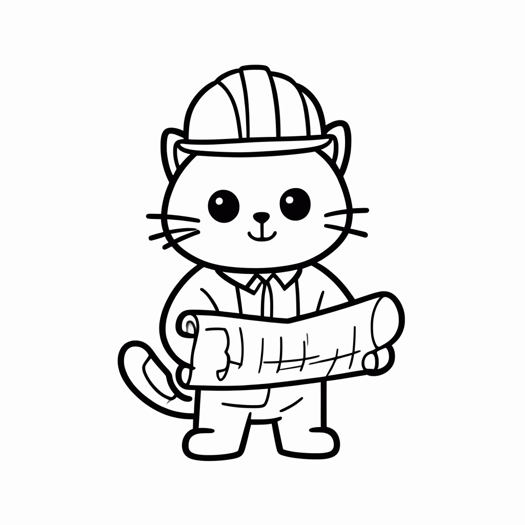 Desenho de Gato Engenheiro para colorir e imprimir grátis em folha A4