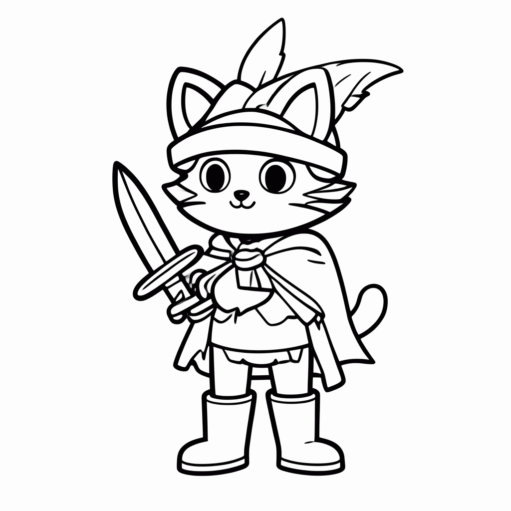 Desenho de Gato de Botas para colorir e imprimir grátis em folha A4
