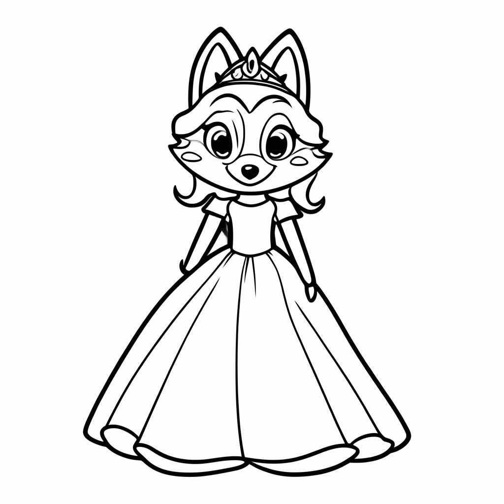 Desenho de Raposa Princesa para colorir e imprimir grátis em folha A4