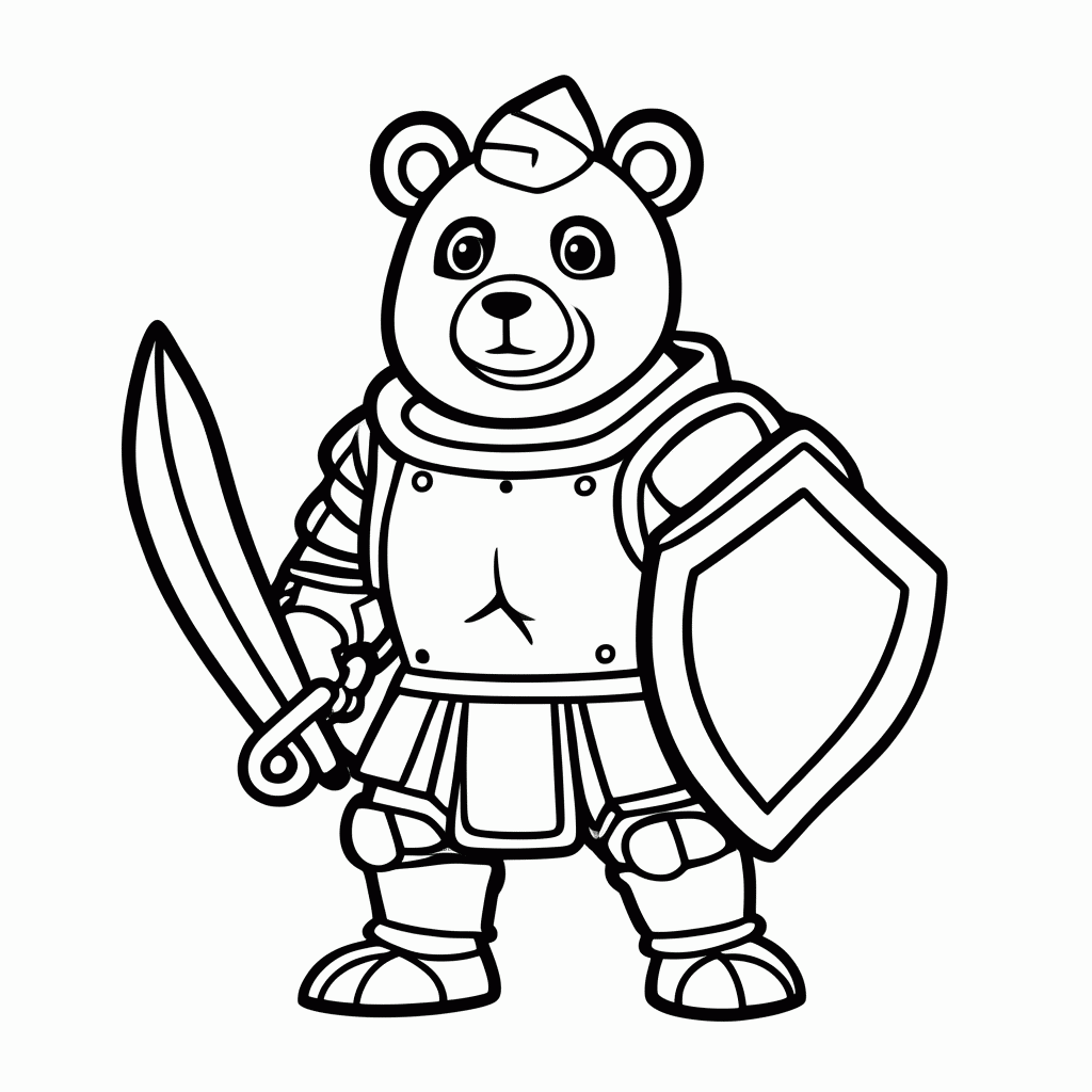 Desenho de Urso Cavaleiro para colorir e imprimir grátis em folha A4