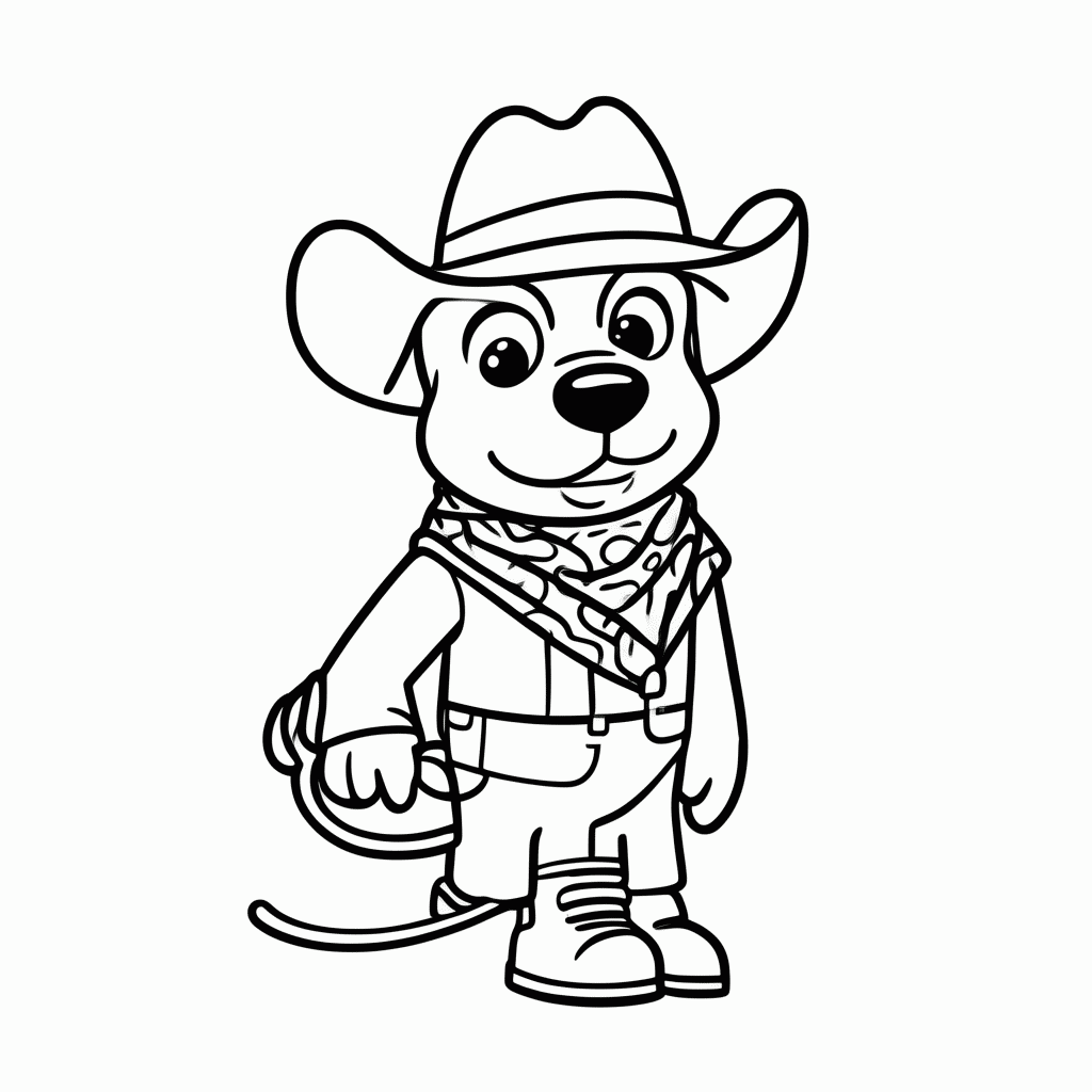 Desenho de Cachorro Cowboy para colorir e imprimir grátis em folha A4